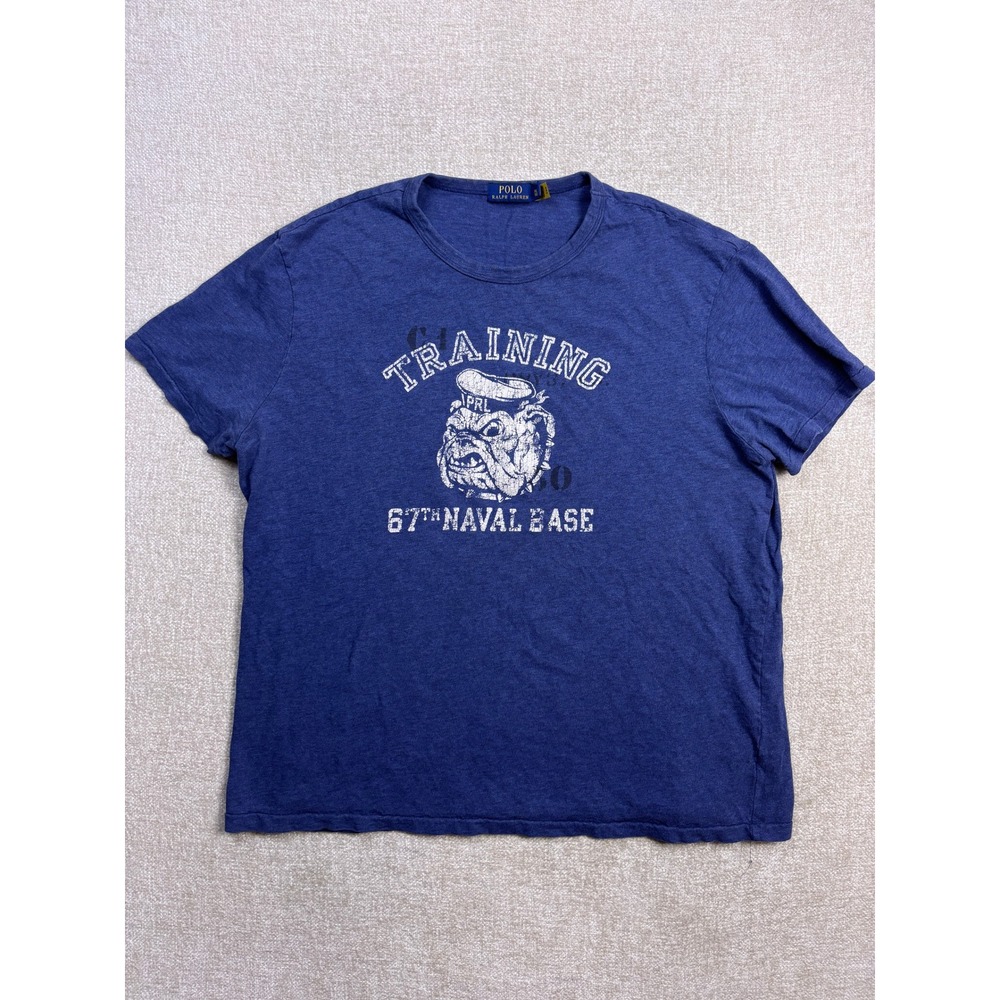 Polo Ralph Lauren Mens XL Blue Training 67th Naval Base Bulldog Graphic T-Shirt